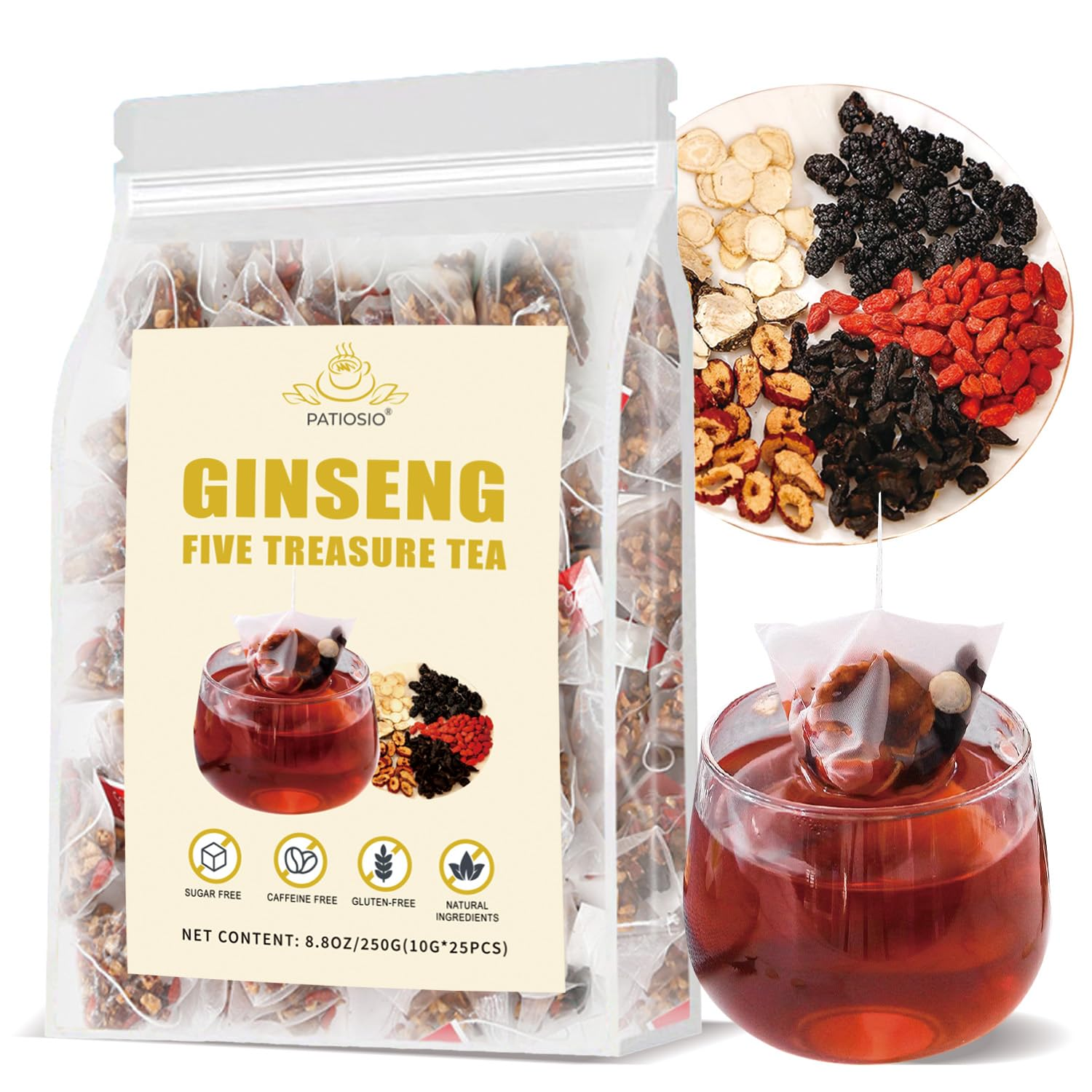 Ginseng Five Treasures Kidney Cleanse Wubao Tea 250g Pack of 25 Sachets