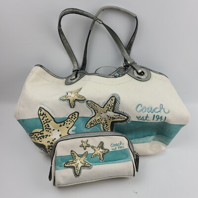 Coach Star Fish Limited Edition Beach Tote Canvas/ Leather