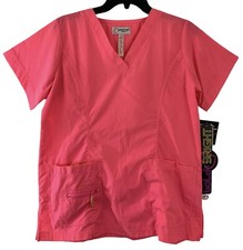 PEACHES Scrub Top Woman  s Sz-S Bold  Bright Pink Nursing Uniform Pockets NEW