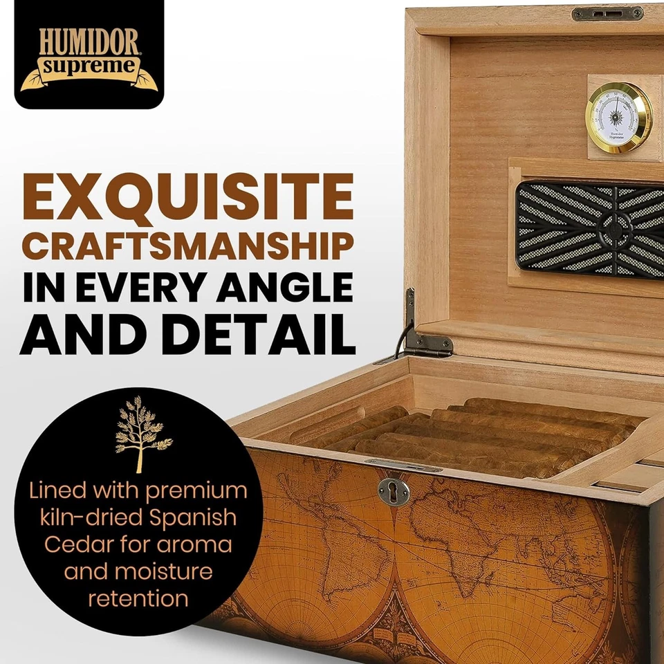 Alte Welt Vintage Zigarren Humidor Holzkiste, Spanische Zeder - 100 Zigarren Aufbewahrung - Bild 4 von 4