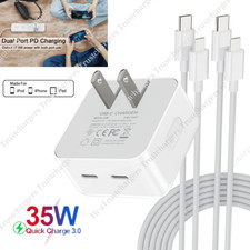Fast Charger 35W Dual USB-C Ports Compact Power Adapter PD Cable For iPhone iPad