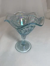 Vtg Pedestal Vase Art Glass Blue Bowl Dish Imperial Decoration Vintage Decor