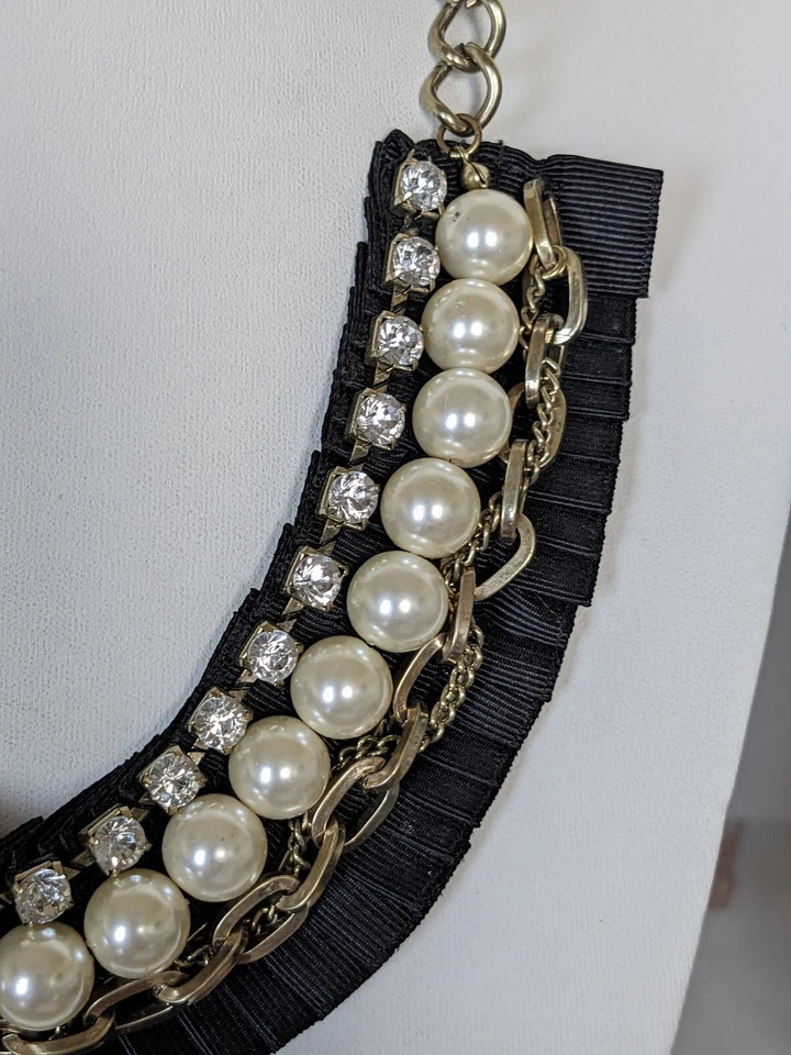 Accesorio impresionante ornamentado negro, oro, perlas y cristal collar babero collar c01 Foto 4 de 4
