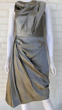 Byron Lars Beauty Mark Dress Grey Taupe Draped Gathered Silk Size 6 NEW