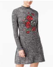 Ultra Flirt Mockneck Floral Decal Heather Gray Sweater Dress Juniors Size XL