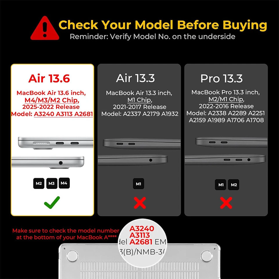 For Macbook Air 13.6" A3113 A3240 M4 Hard Case &Keyboard Cover &Screen Protector - Image 2 of 4