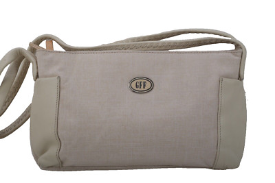 Vintage Gianfranco Ferre Cream Canvas Leather Shoulder Bag Italy Chic Rare