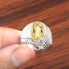 Natural Citrine Gemstone with 925 Sterling Silver Ring For Men's 678