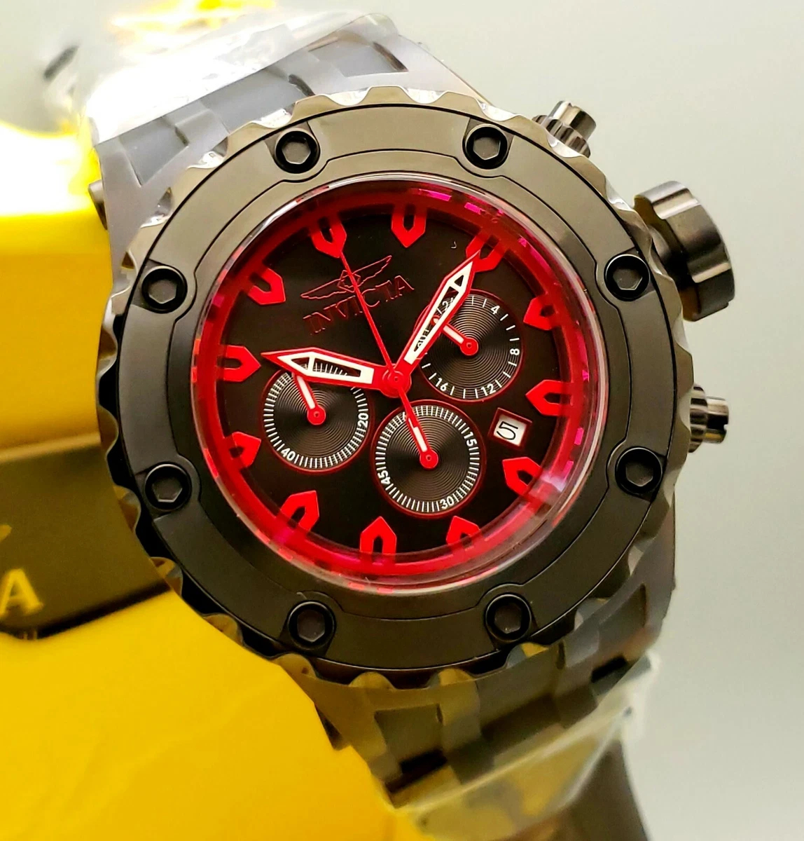 Rare Invicta Men s 52mm SubAqua Black Label Red Glow Dial