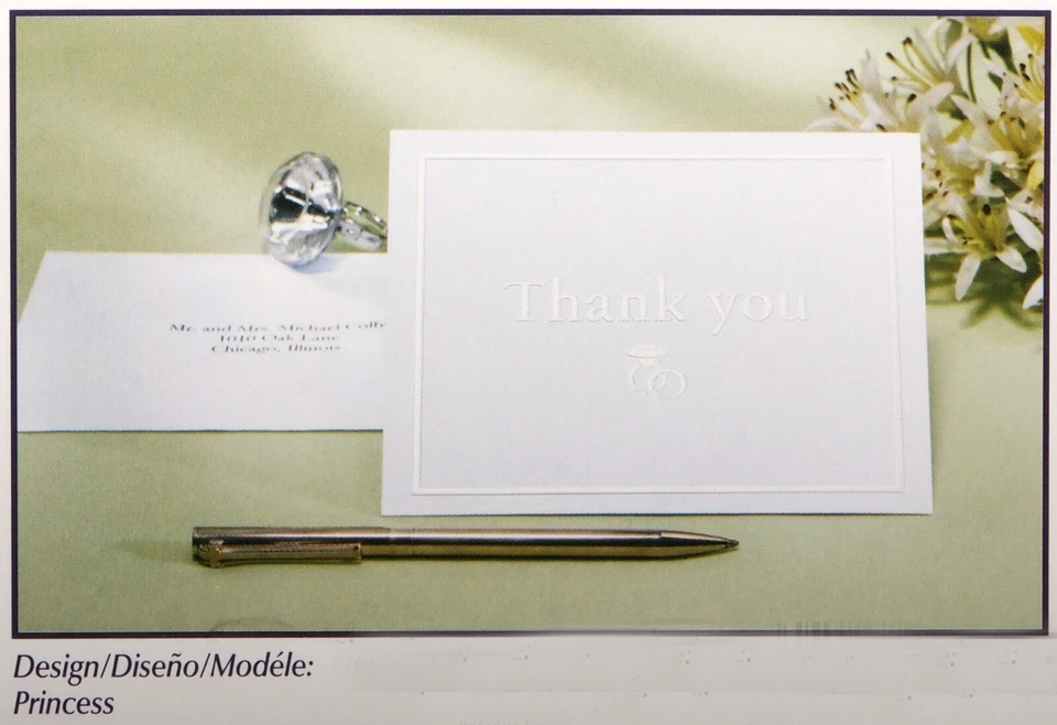 100张威尔顿白色婚礼“谢谢公主”卡带信封可打印 — 第 2/2 张图片