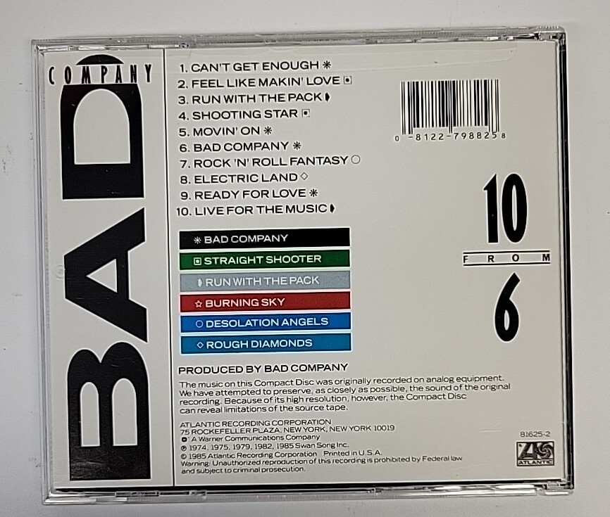 10 From 6 (GH) Music CD Bad Company 20081111 Atlantic Catalog