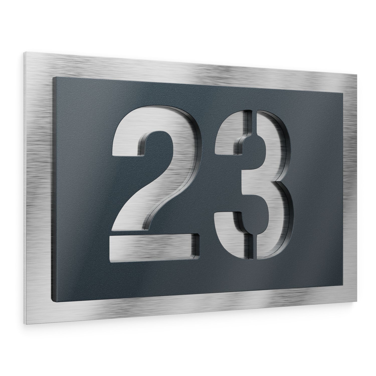 Graviers Hausnummerschild Edelstahl Hausnummer mit Gravur Anthrazit RAL 7016