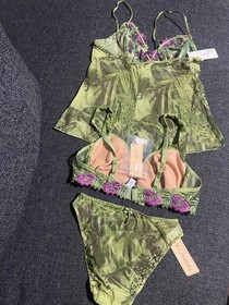 Lise Charmel French Green & Purple 3 Piece Set! Bra, Camisole & Bikini! NWT!