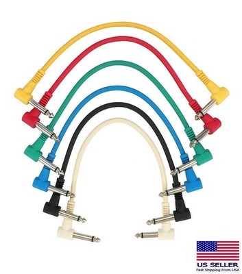 6-Pack Multi Colored 1/4'' 90° Elbow TS 1-4 Ft Patch Cables for Guitar Pedals NW