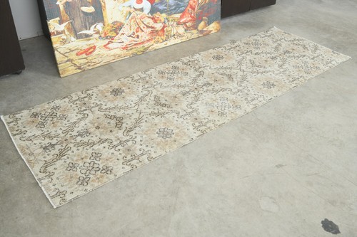 2x7 Turkish Runner Hand-Knotted Vintage Oushak Wool Rug Runner Slim Carpet,1125