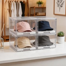 Hat Organizer Box, Stackable Clear Baseball Caps Holder Box Containers