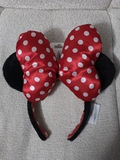 Authentic Disney Parks Big Bow Minnie Mouse Ears Headband New Adults, Red Black