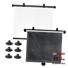 2PCS Car Window Shades, 18"x16" Retractable Side Window Roller, Black White