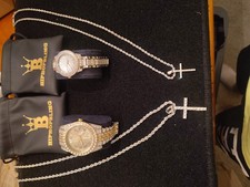 Iced Out Hip-hop Bling Watch And Chain Set His And Hers