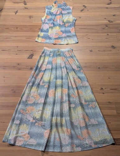 VINTAGE 1950S Koret of California Vintage Lurex Metallic Floral Top Skirt Set 12