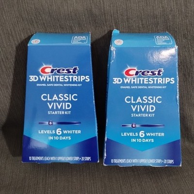 2) CREST 3D WHITESTRIPS CLASSIC VIVID WHITENING STARTER KIT, 20 STRIPS EACH -NEW