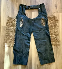 Rodeo Chaps Bull Riding Saddle Bronc Fringe Chaps Fancy Chap A-1 Leather XXL