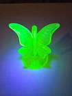 Vintage Fenton Vaseline Uranium Glass Butterfly On Branch Mint VHTF RARE EUC