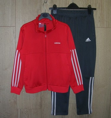 Adidas Jungen rot grau durchgehender Reißverschluss Trainingsjacke Jogginghose Alter 9-10 140 cm