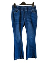 Women's Pull On Bell Bottom Flare Jeans Blue Distressed Stretchy Elastic XL Long