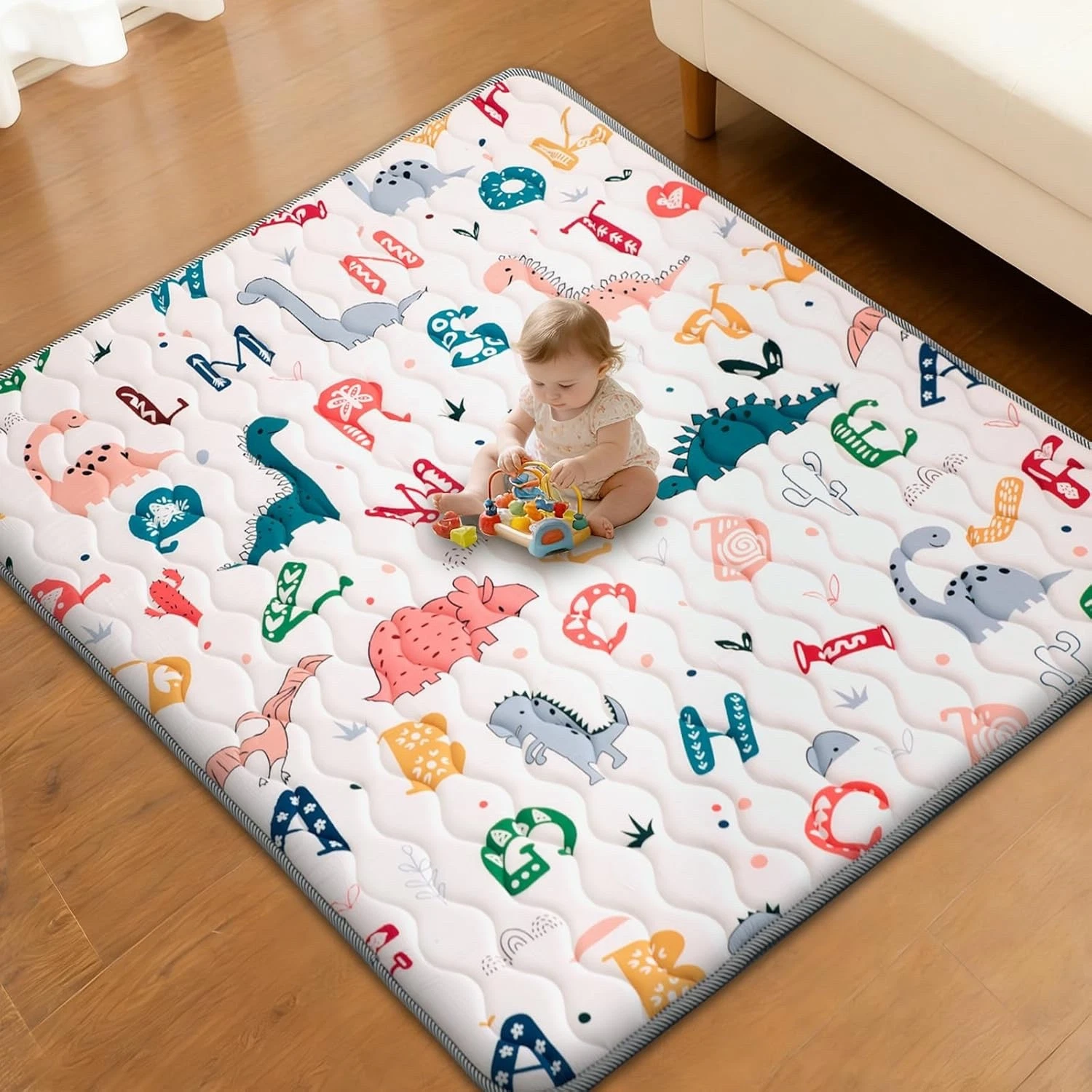 Soft Baby Play Mat 50x50 Padded Foam Non-Slip Washable Dinosaur Infant Toddler