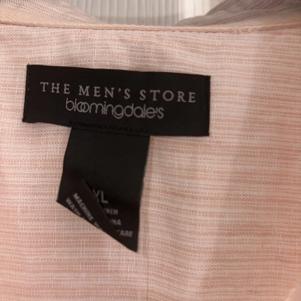 The Men’s Store Bloomingdale’s Pale Peach Stripe Linen Long Sleeve Shirt XL NWT - Image 4 of 4