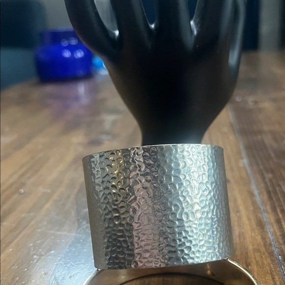 Hammered Silver Cuff Bracelet Statement Bangle Wo… - image 4