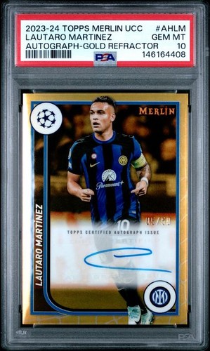 LAUTARO MARTINEZ 2023 TOPPS MERLIN GOLD REFRACTOR AUTO #D 05/50 PSA 10 POP 1/1