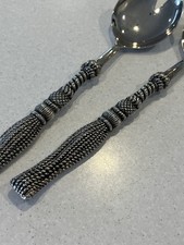 VINTAGE 1950'S SILEA SILVERPLATED SALAD SERVER SET - FORK & SPOON WITH TASSELS
