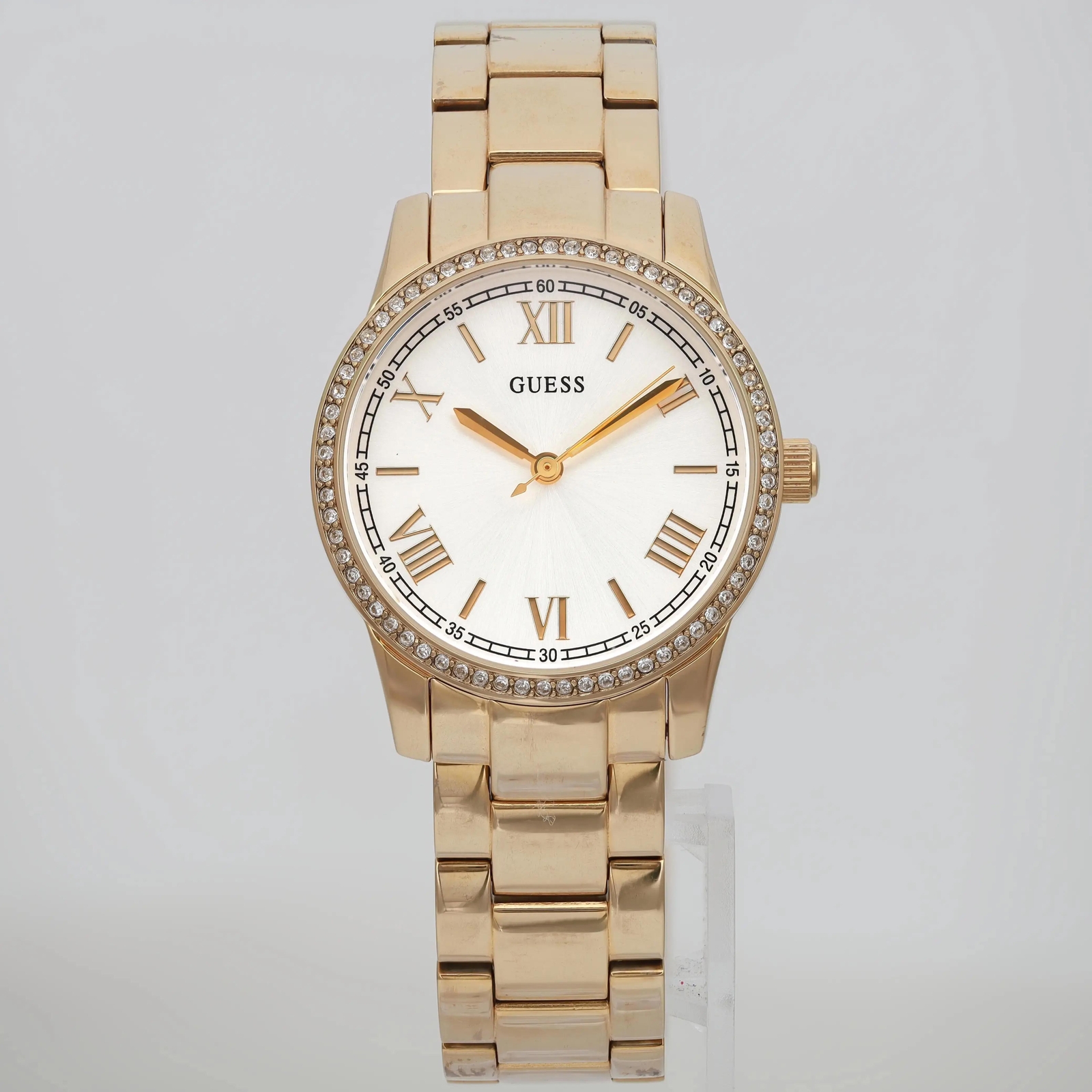 Guess Status 32mm Gold-Tone Steel Crystal Silver Dial Quartz Watch U12645L1