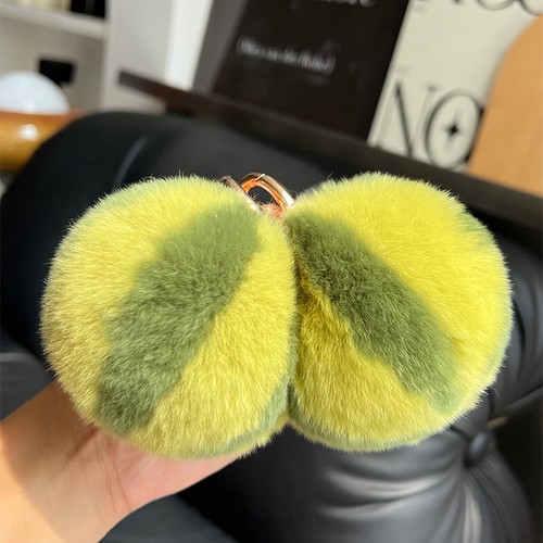 Cute Real Rabbit Fur Watermelon Keychain Pompom Ball Bag Car Phone Pendant Gift - Picture 6 of 8