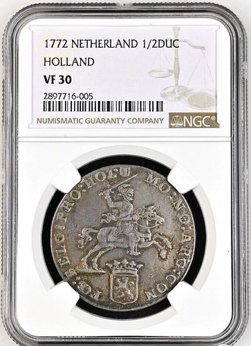 1772 Netherlands HOLLAND 1/2 Ducaton Silver Rider Coin  Mint NGC VF-30