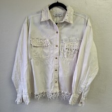 Vintage 90s Brenda  Friends Cottagecore Lace Cream Button Up Shirt Sz L GUC