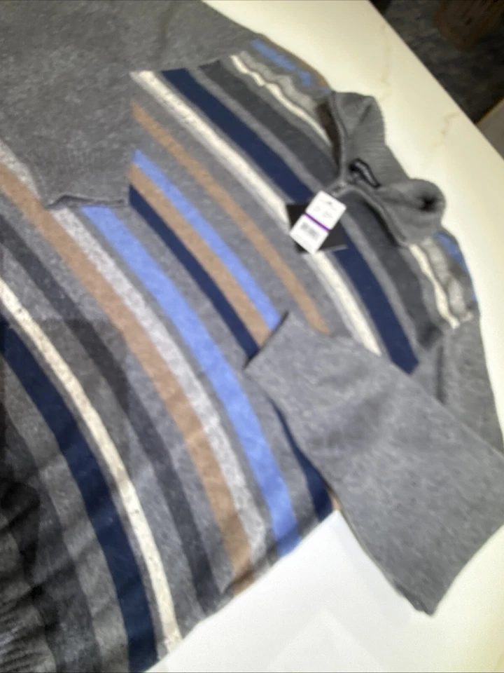 Suéter Pullover Tricots St Raphael 1/4 Cremallera Para Hombres 2XL XXL Beige Rayas Informal NT Foto 4 de 4