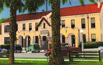 #ad Ocala Silver Springs FL Florida City Hall Downtown 1930s Vtg Postcard G1 $3.95