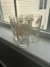 Vintage Libby Floral Pink Green Design Glasses Set Of 4