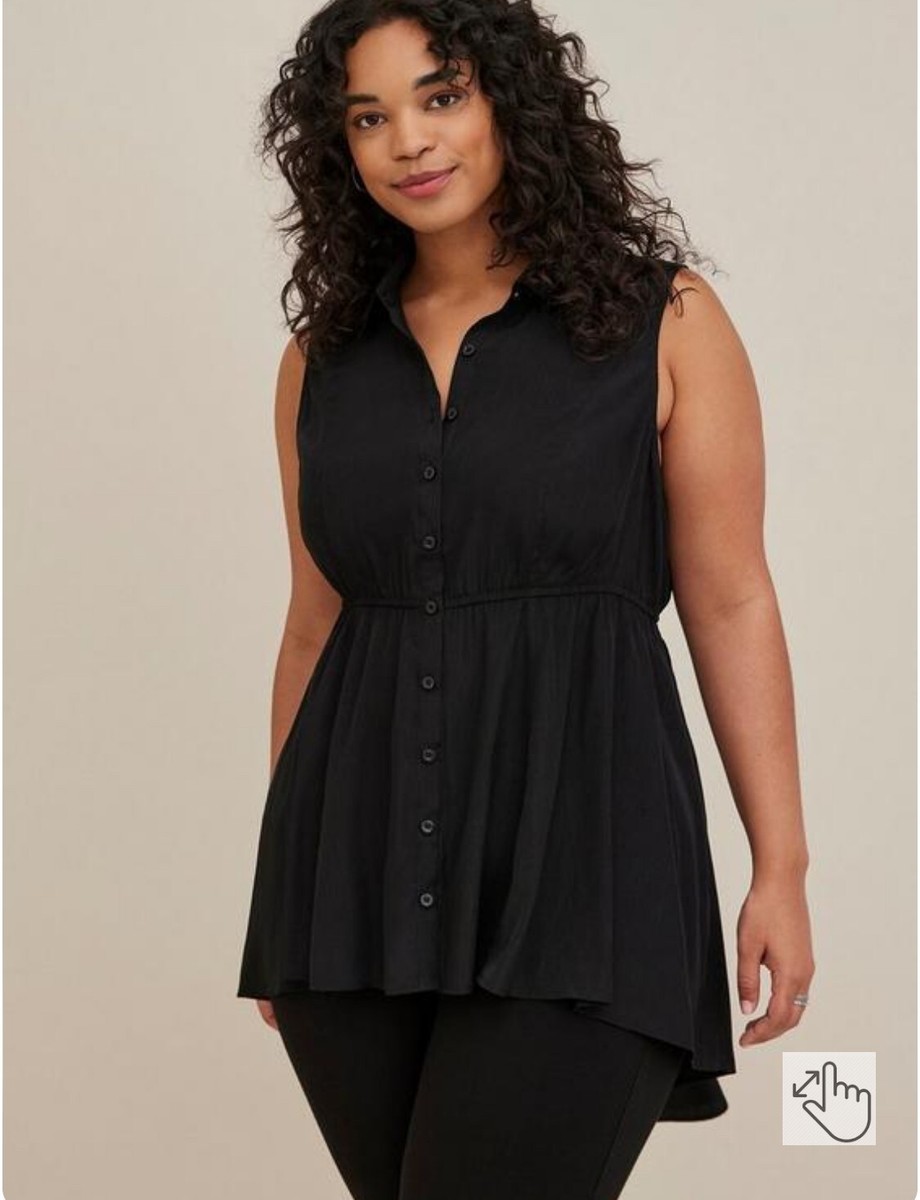 Torrid Babydoll Shirt Women's 2X Black Sleeveless Button