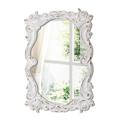 Vintage Mirrors for Wall Decor 16 X 24 Inch, Hanging Distressed White Carved ...