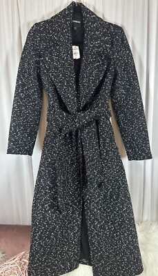 NWT EXPRESS SPECKLED TWEED NOVELTY BUTTON TRENCH COAT W Belt Size XXS Fall Style