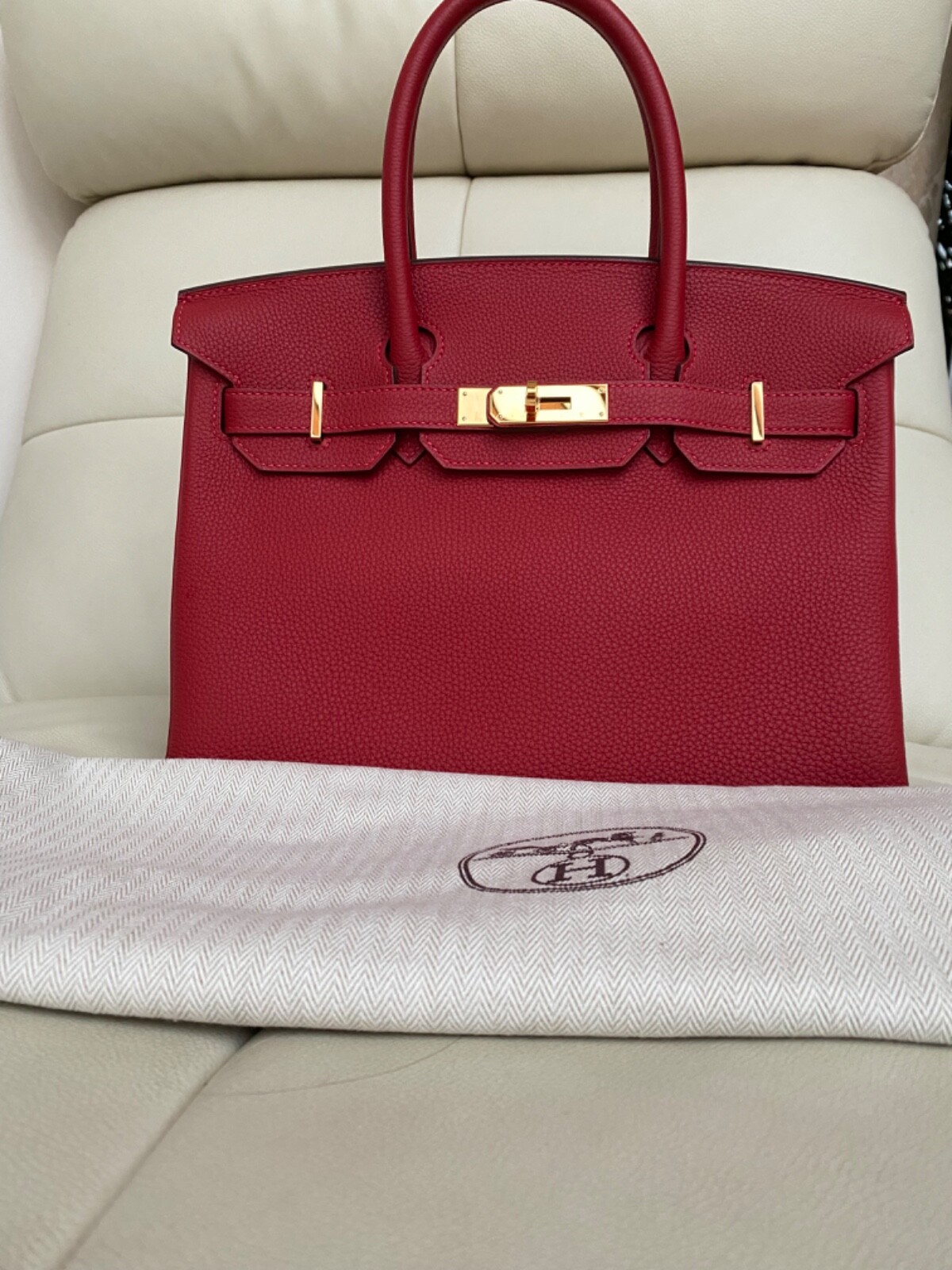 authentic hermes birkin 30 rouge vif (dark red) with receipt