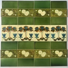 28 ENGLAND -  ANTIQUE ART NOUVEAU MAJOLICA TILE c1900