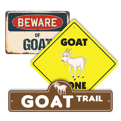 Goat (3 Pack) Plastic Street Sign Crossing Warning Vintage Rustic Beware
