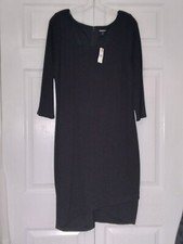 NWT Express Ribbed Midi Dress 3/4 Sleeves Stretch Black Size LARGE