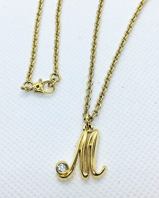 Vintage Gold Tone Necklace '' M '' Pendant With Diamond Necklace Marked PAV-NIED