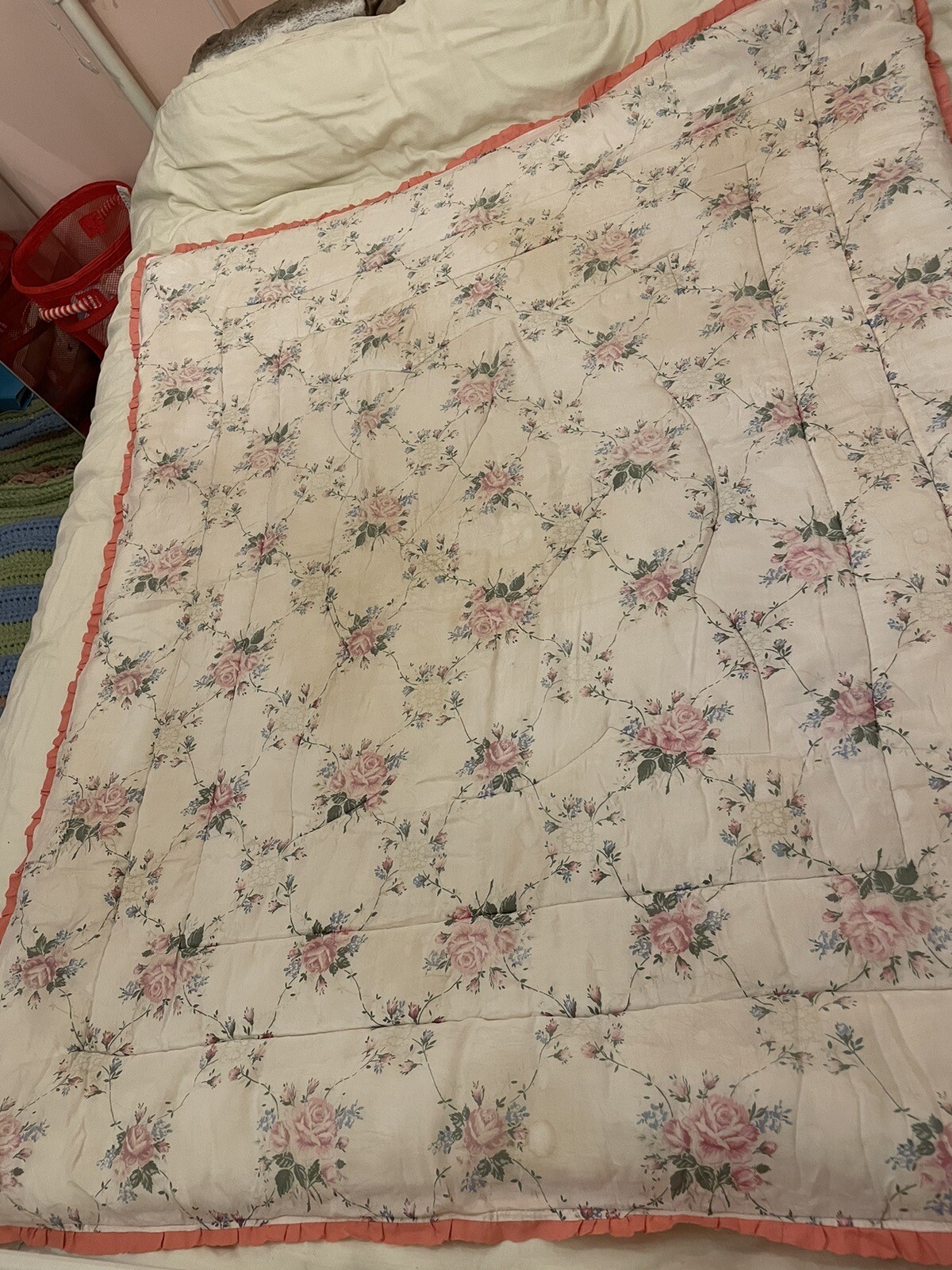 Vintage Eiderdown Quilt Floral Print Reversible 53” X 64” eBay